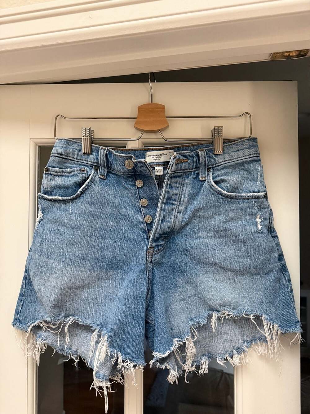 Abercrombie & Fitch The Dad Short High Rise Curve Love Distressed Denim Shorts